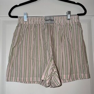 NWT Katydid Striped Boxer Shorts Light Pink & Green - Large